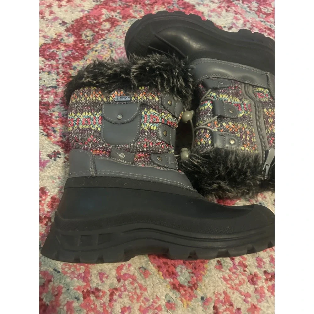 Kids Snow Boots Waterproof Winter Warm Fur‎ Lined Zip Closure Multi Color Size 1